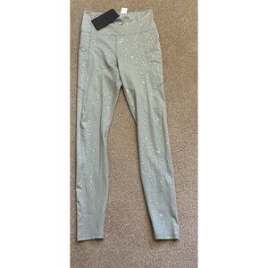 Fabletics Oasis High Waisted Green w/Silver Leggings Size Small NWT Msrp $84.95